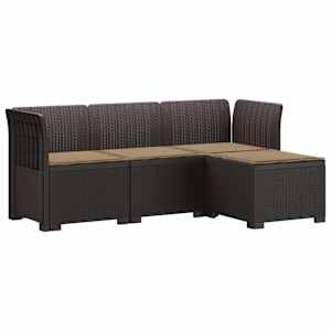 4-sedežna vrtna sofa z blazinami, rattan videz PP Rjava