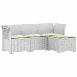 4-sedežna vrtna sofa z blazinami, rattan videz PP Bela