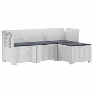 4-sedežna vrtna sofa z blazinami, rattan videz PP Bela