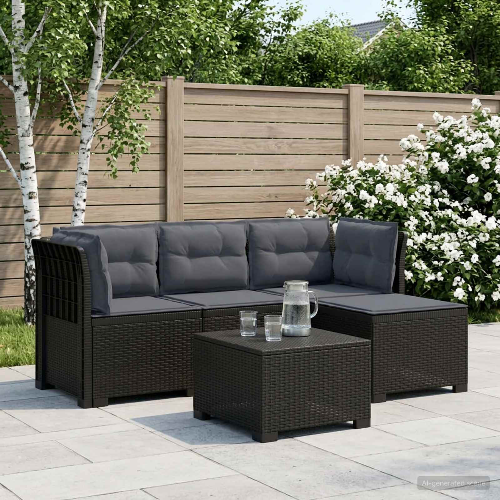 Divano da giardino 4 posti con cuscini aspetto rattan PP - immagine prodotto