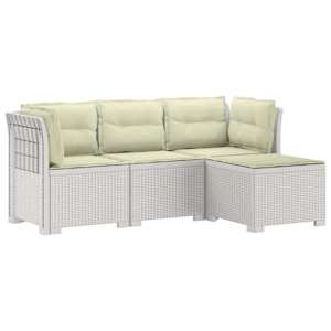 4-sedežna vrtna sofa z blazinami, rattan videz PP Bela