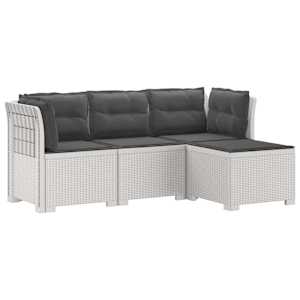 4-sedežna vrtna sofa z blazinami, rattan videz PP Bela
