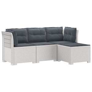 4-sedežna vrtna sofa z blazinami, rattan videz PP Bela