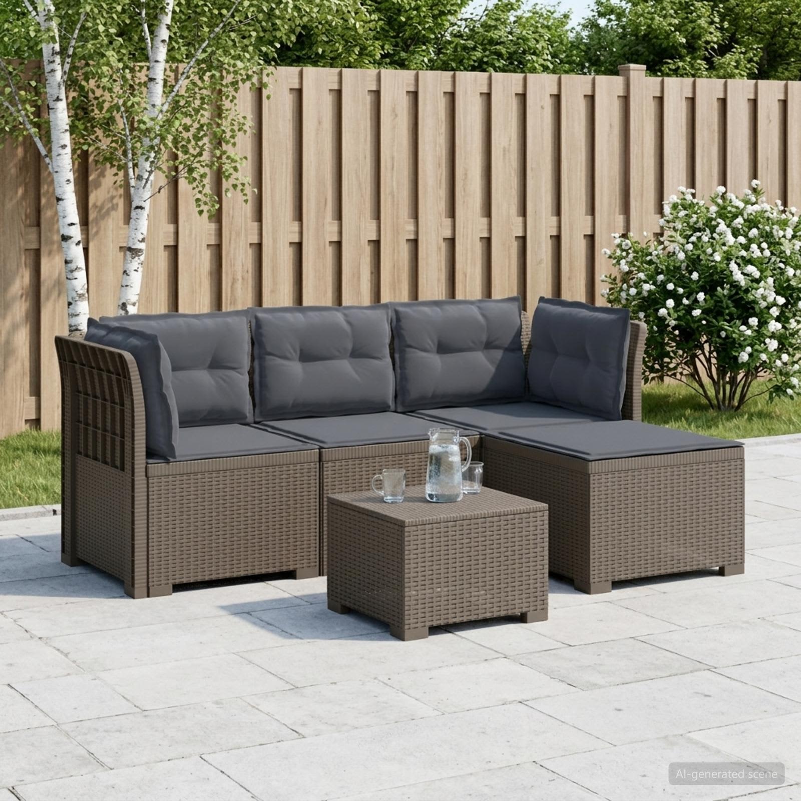 Divano da giardino 4 posti con cuscini aspetto rattan PP - immagine prodotto