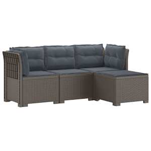 4-sedežna vrtna sofa z blazinami, rattan videz PP Svetlo siva