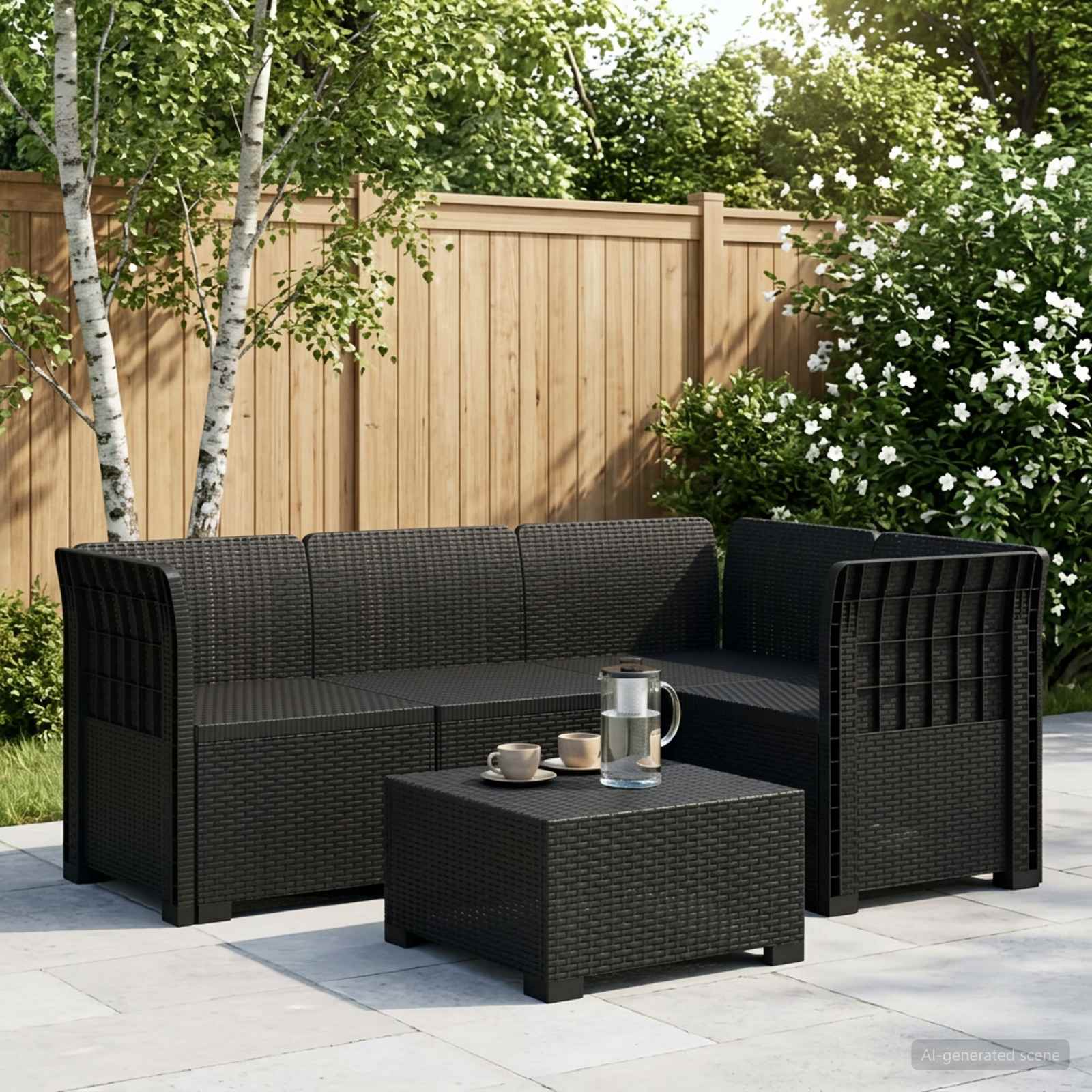 Divano da Giardino 4 Posti Aspetto Rattan PP Antracite - immagine prodotto