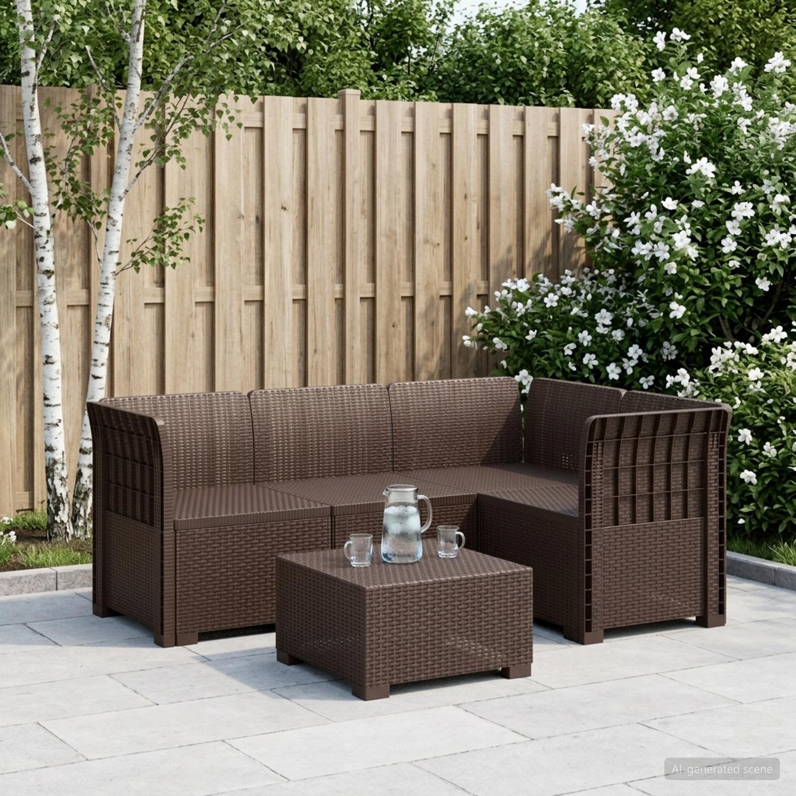 Divano da Giardino 4 Posti Aspetto Rattan PP Marrone - immagine prodotto