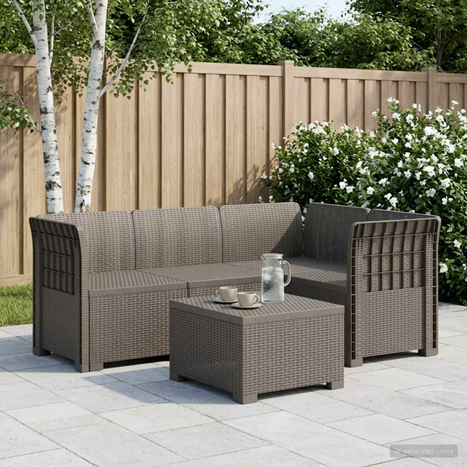 Divano da Giardino 4 Posti Aspetto Rattan PP Grigio Chiaro - immagine prodotto