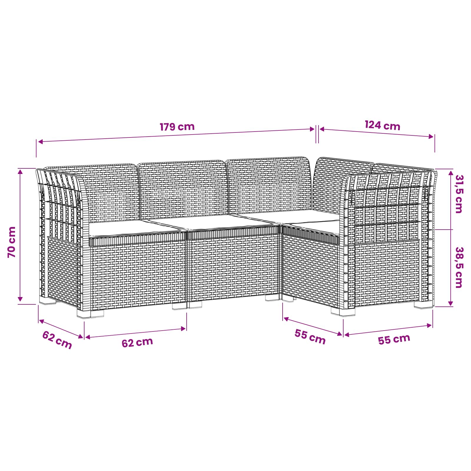 Seater Garden Sofa Rattan Look size guide