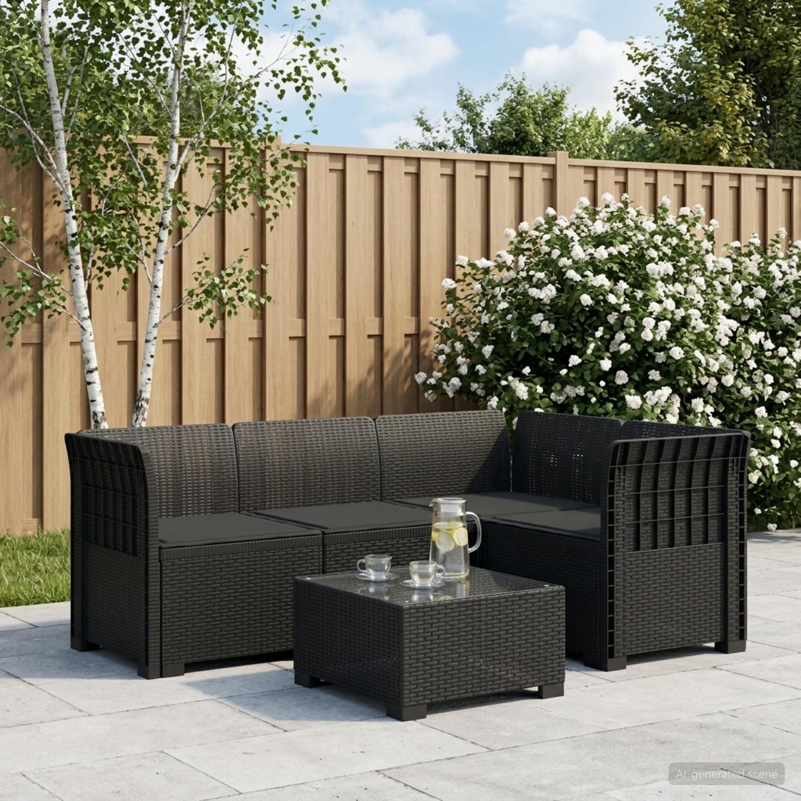4-Zits Tuin Sofa met Kussens Rattan Look PP Antraciet – afbeelding 1