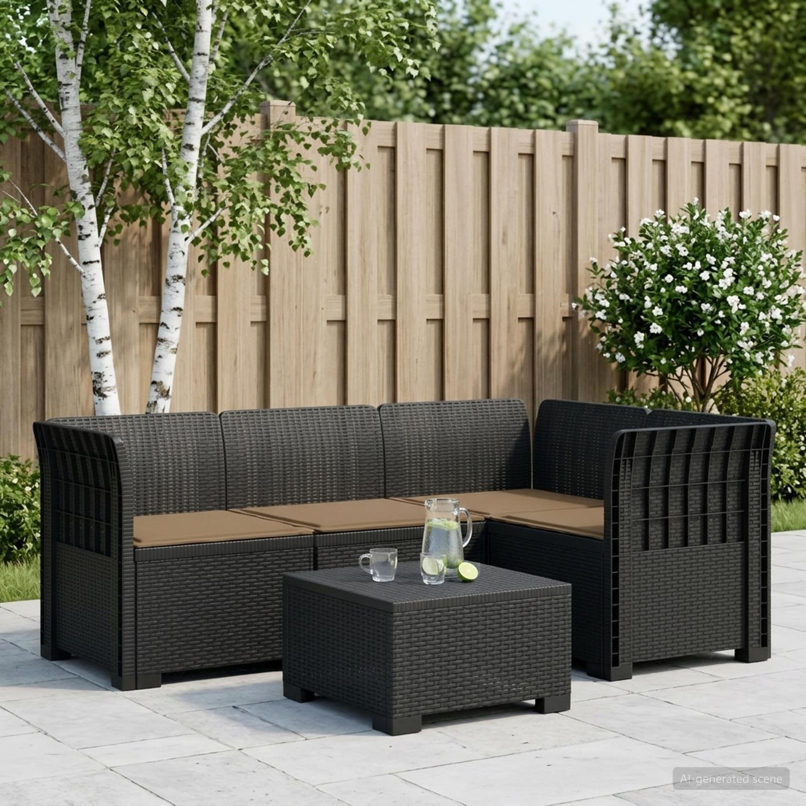 4-Zits Tuin Sofa met Kussens Rattan Look PP Antraciet – afbeelding 1
