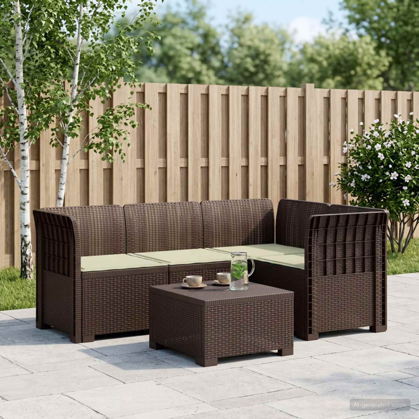 4-Zits Tuin Sofa met Kussens Rattan Look PP Bruin – afbeelding 1