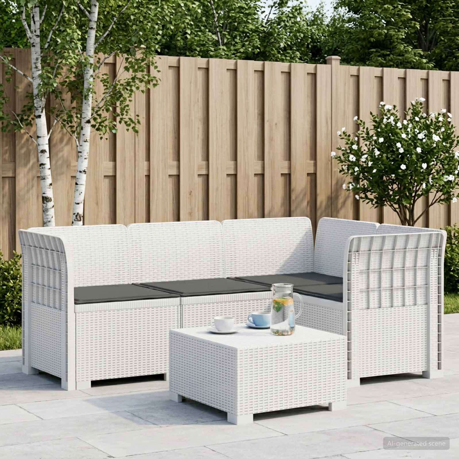 4-Zits Tuin Sofa met Kussens Rattan Look PP Wit – afbeelding 1
