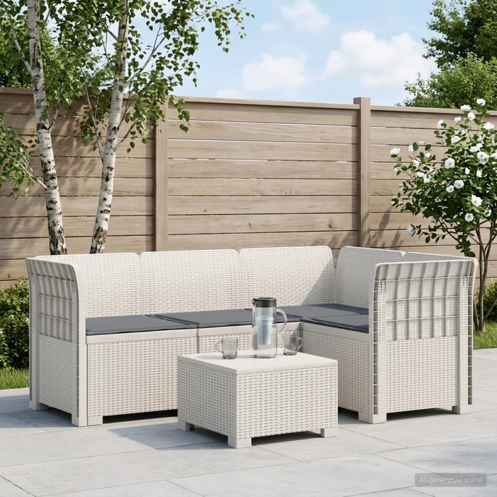 4-Zits Tuin Sofa met Kussens Rattan Look PP Wit – afbeelding 1
