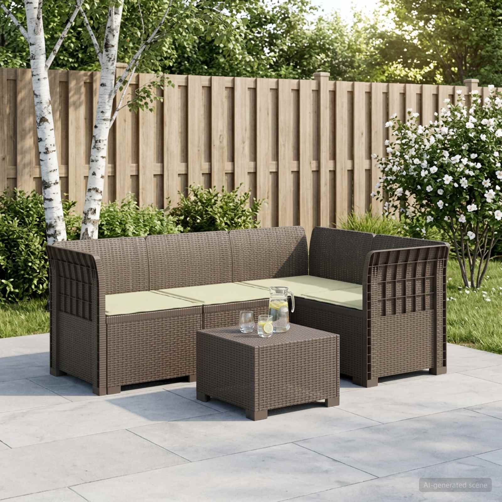 4-Zits Tuin Sofa met Kussens Rattan Look PP Lichtgrijs – afbeelding 1