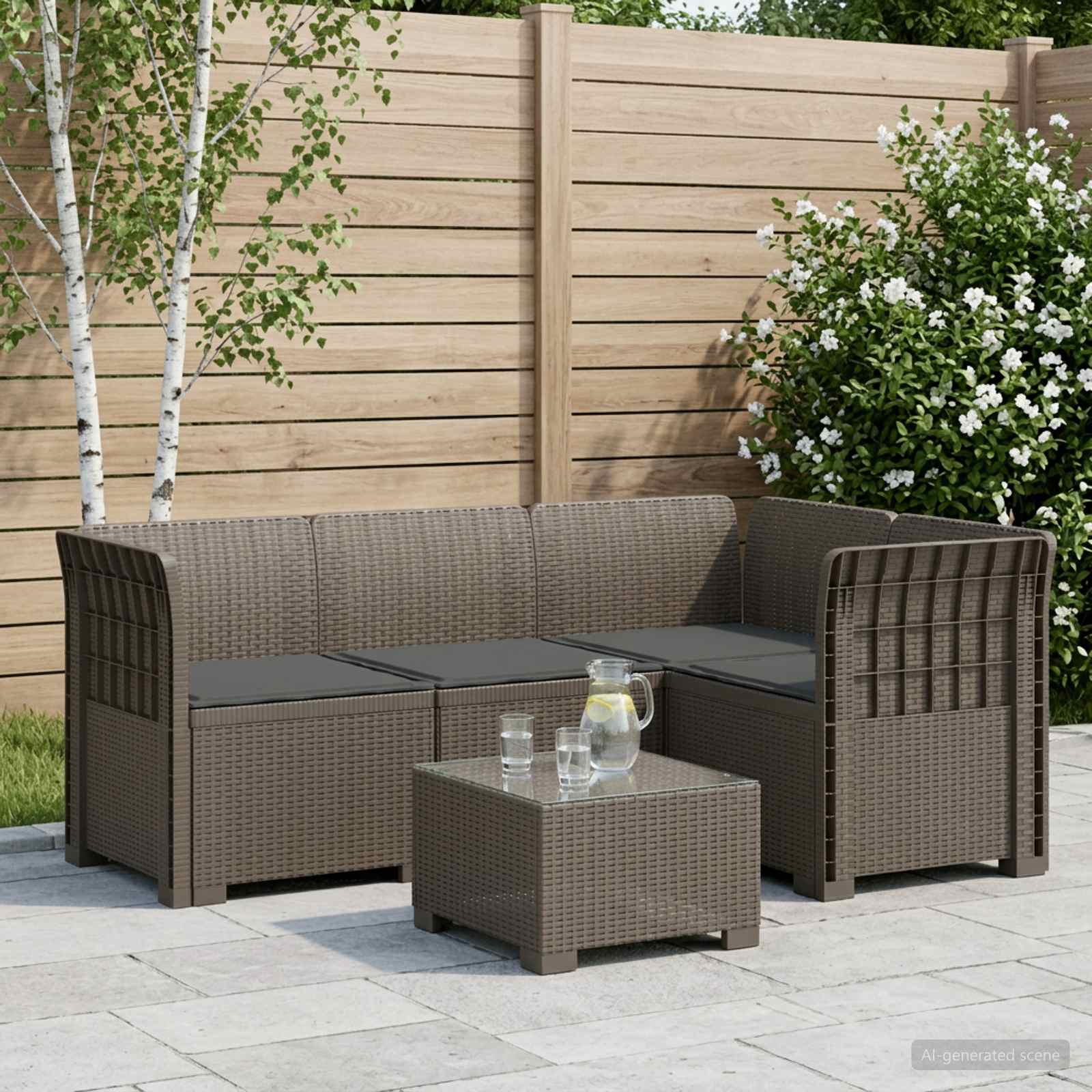 4-Zits Tuin Sofa met Kussens Rattan Look PP Lichtgrijs – afbeelding 1