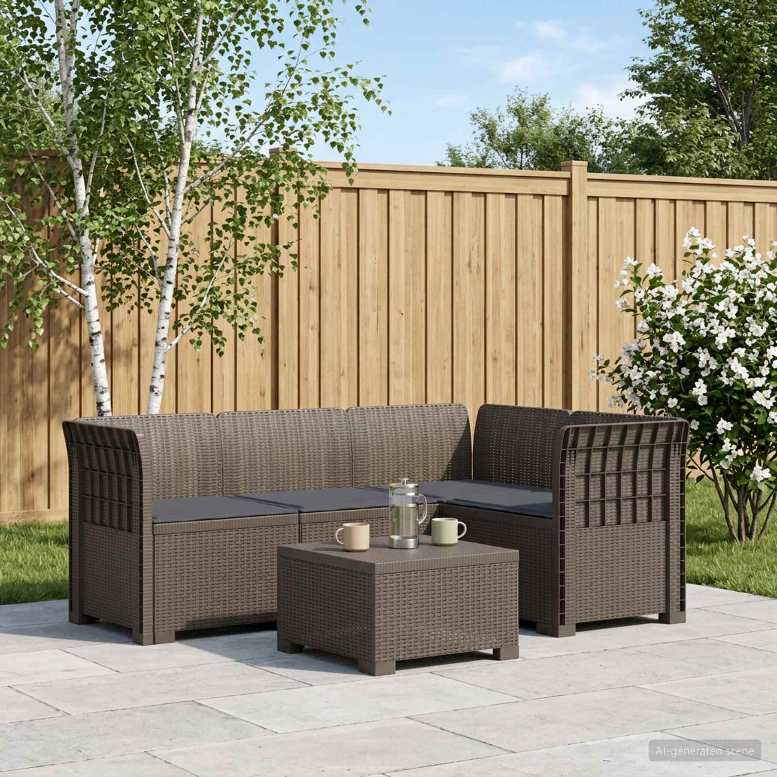 4-Zits Tuin Sofa met Kussens Rattan Look PP Lichtgrijs – afbeelding 1