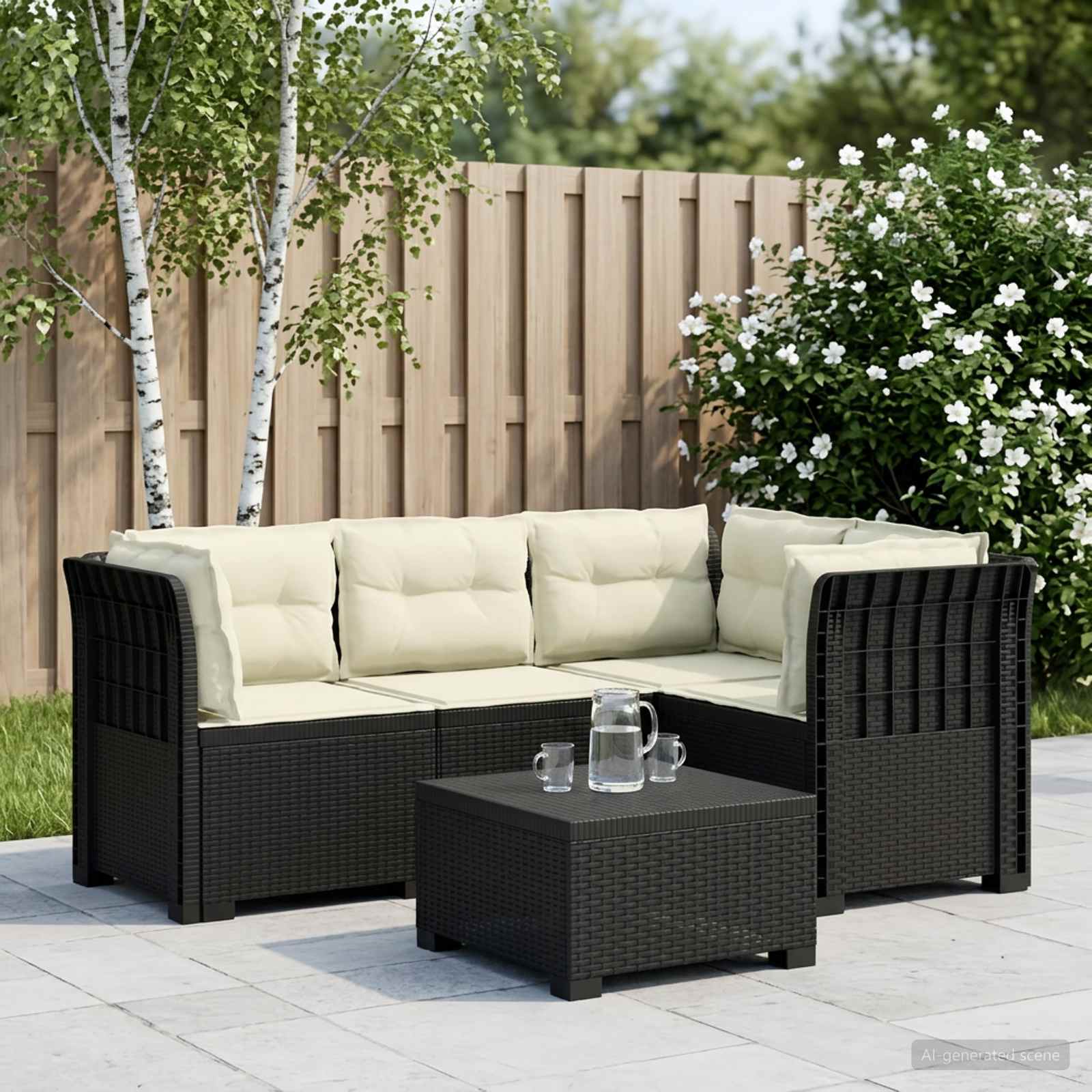 4-Zits Tuin Sofa met Kussens Rattan Look PP Antraciet – afbeelding 1