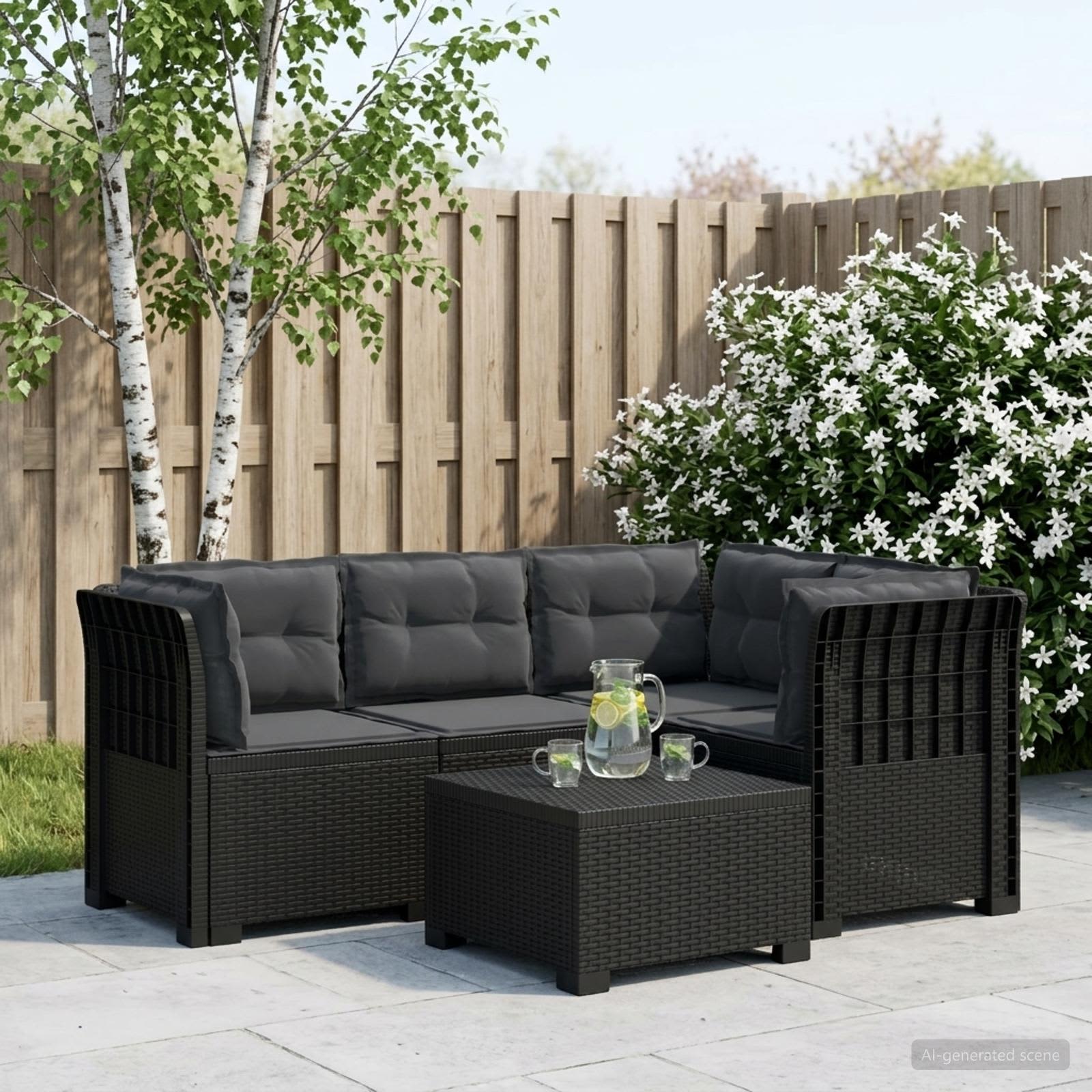 4-Zits Tuin Sofa met Kussens Rattan Look PP Antraciet – afbeelding 1