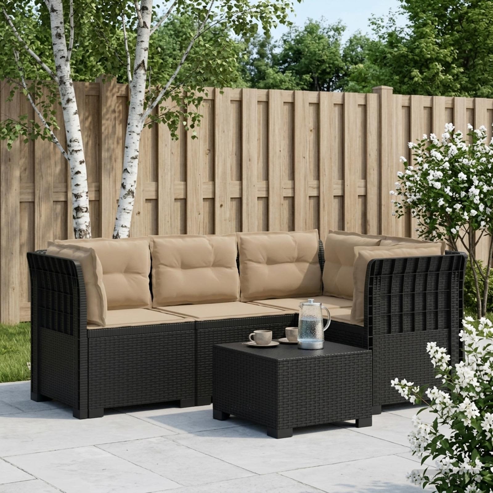 4-Zits Tuin Sofa met Kussens Rattan Look PP Antraciet – afbeelding 1