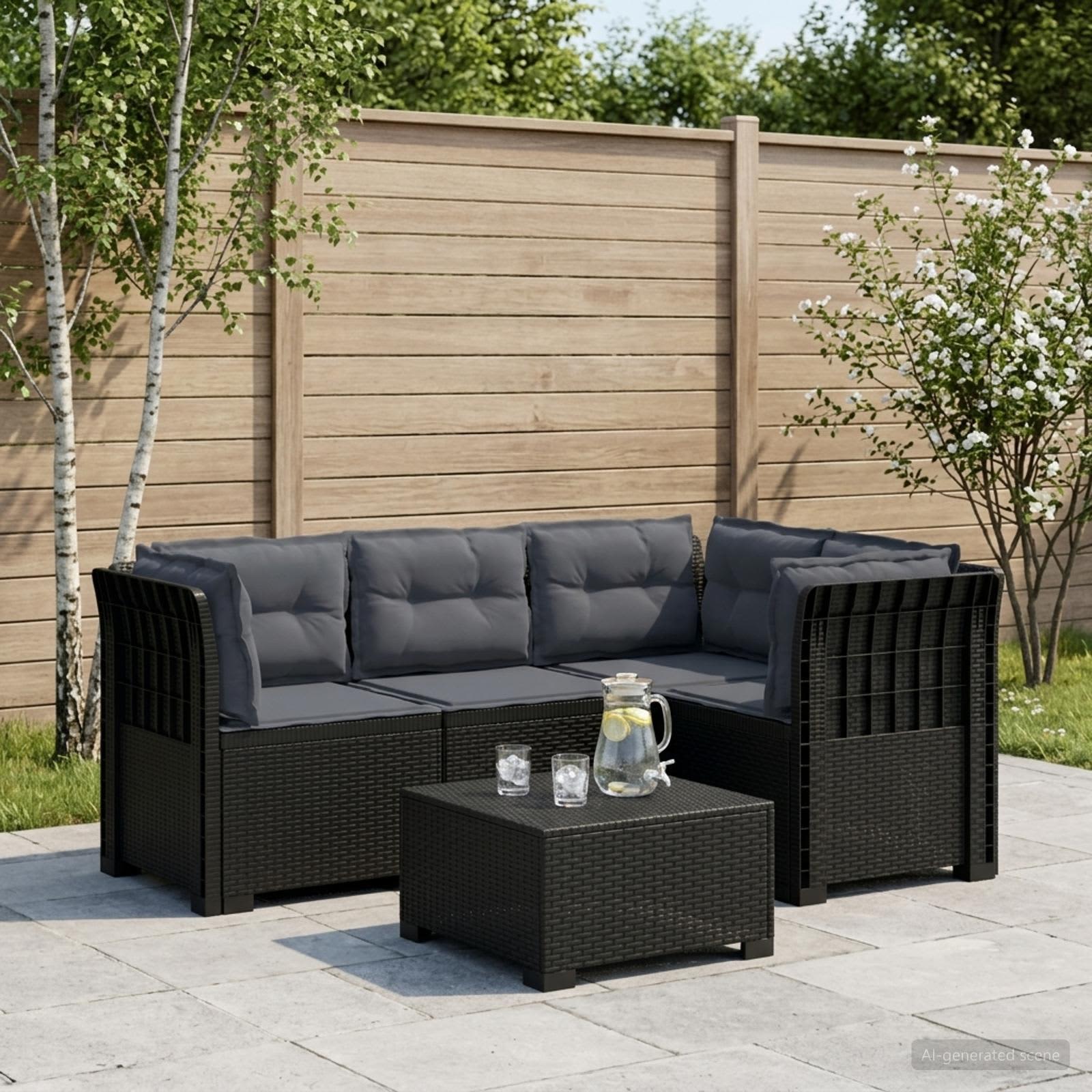 4-Zits Tuin Sofa met Kussens Rattan Look PP Antraciet – afbeelding 1