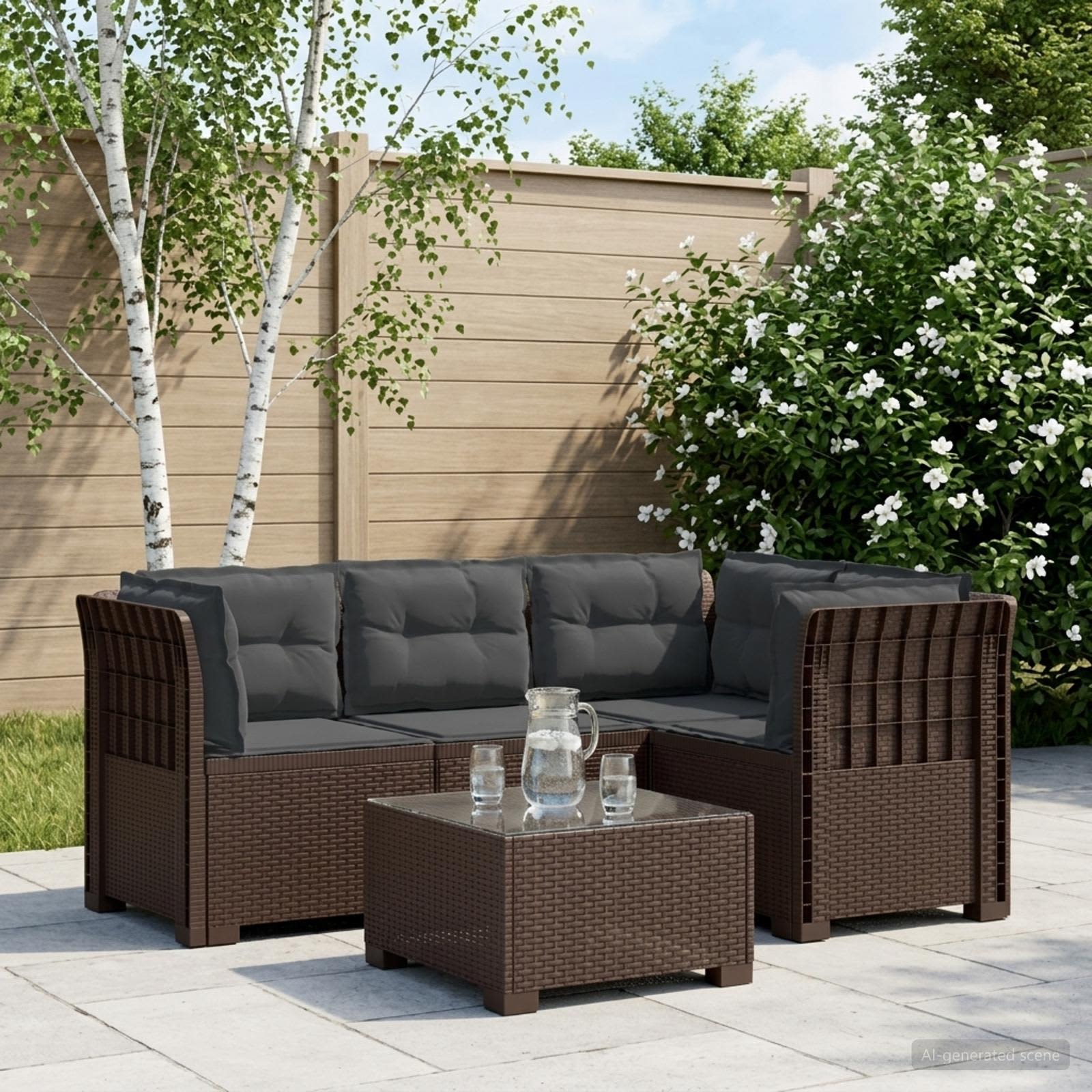 4-Zits Tuin Sofa met Kussens Rattan Look PP Bruin – afbeelding 1