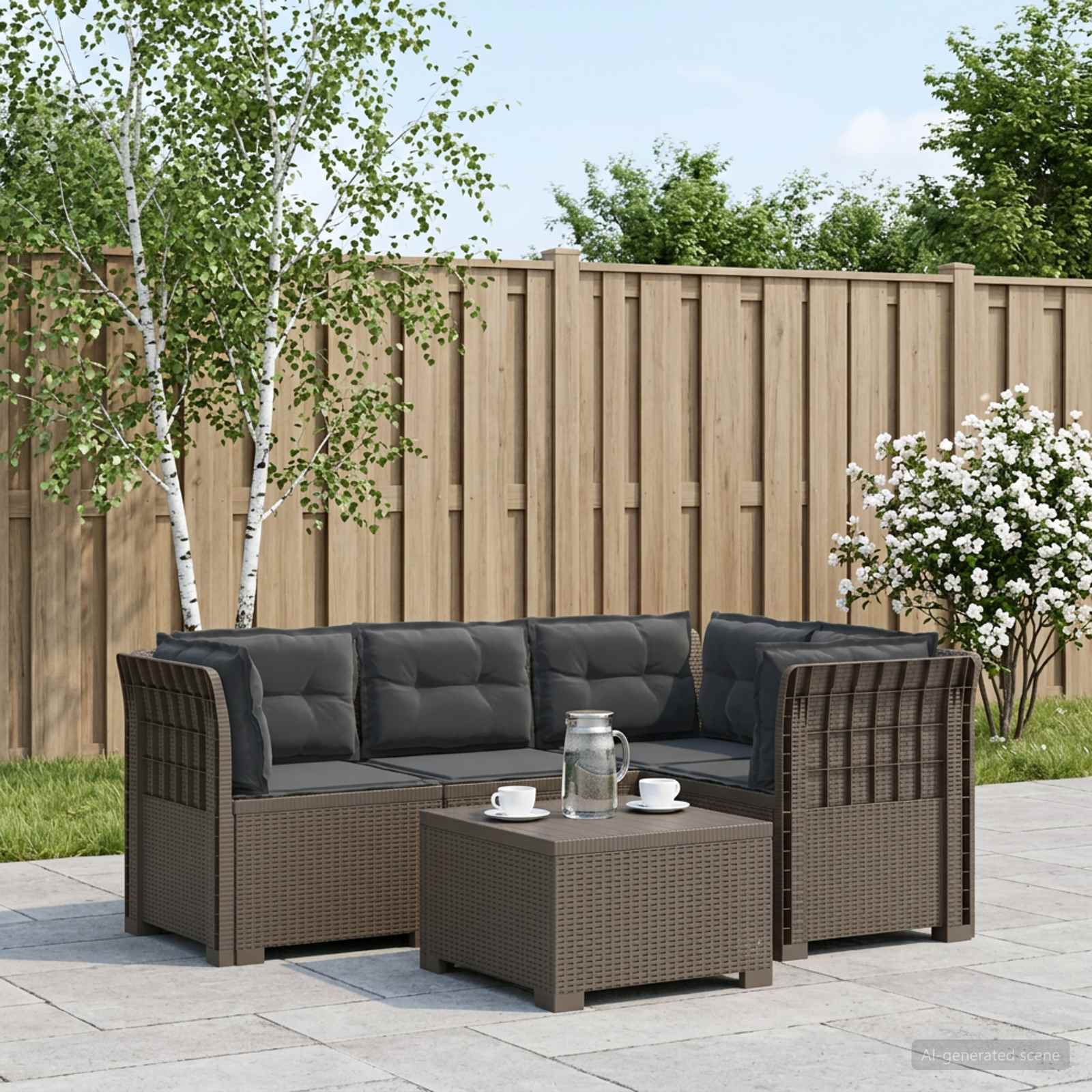 4-Zits Tuin Sofa met Kussens Rattan Look PP Lichtgrijs – afbeelding 1