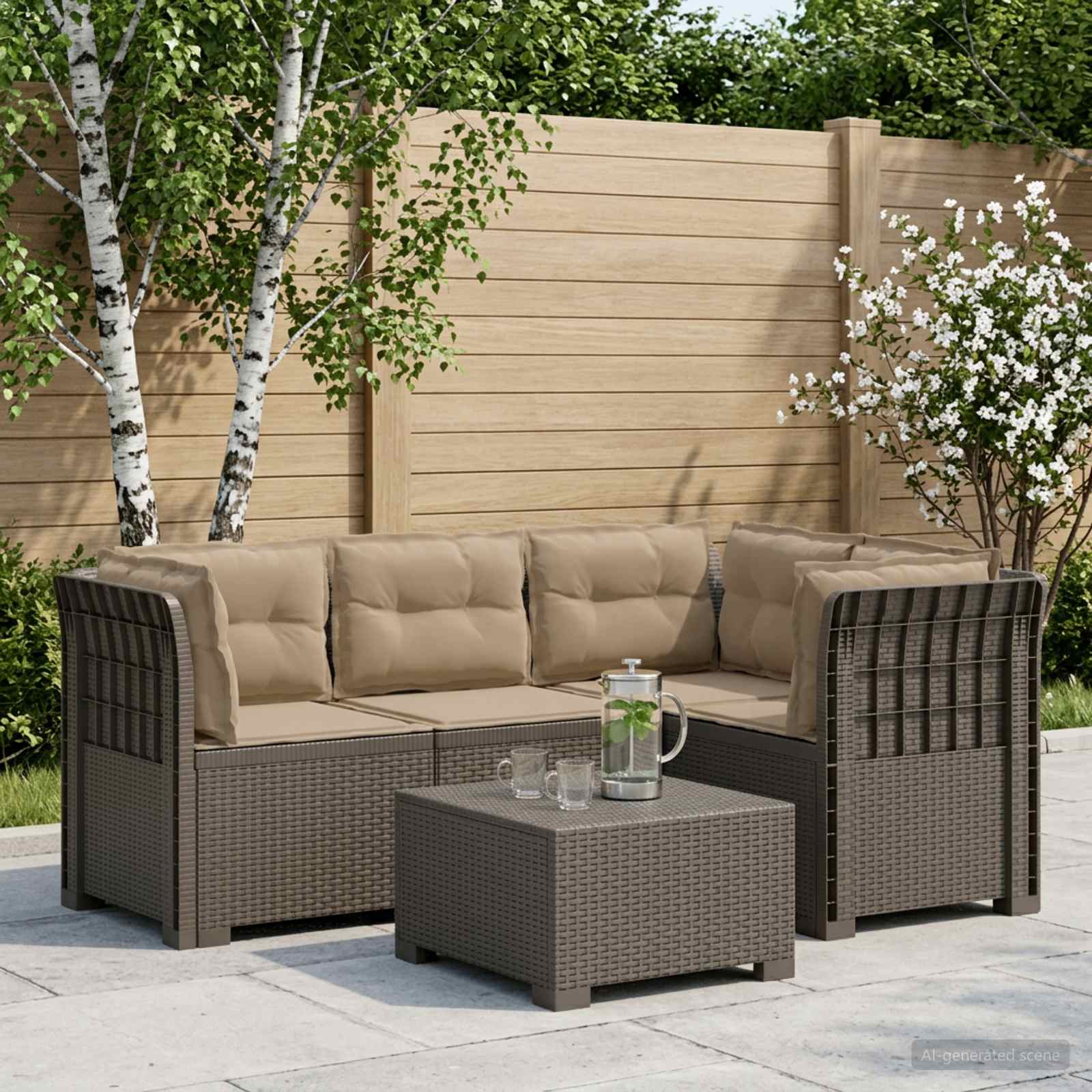 4-Zits Tuin Sofa met Kussens Rattan Look PP Lichtgrijs – afbeelding 1