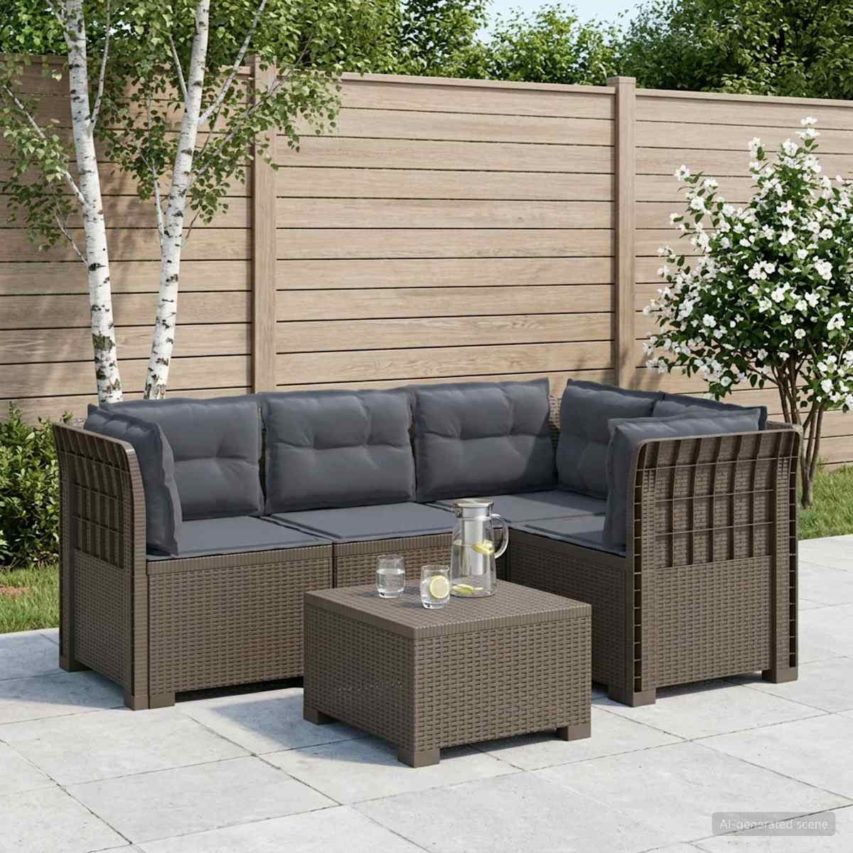4-Persons Have Sofa med Puder Rattan Look PP