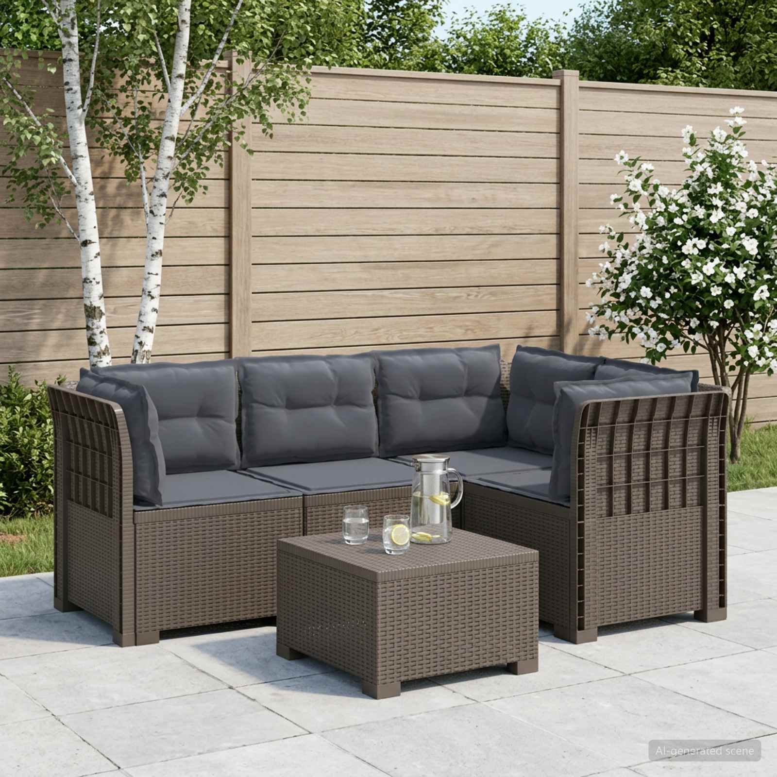4-Zits Tuin Sofa met Kussens Rattan Look PP Lichtgrijs – afbeelding 1