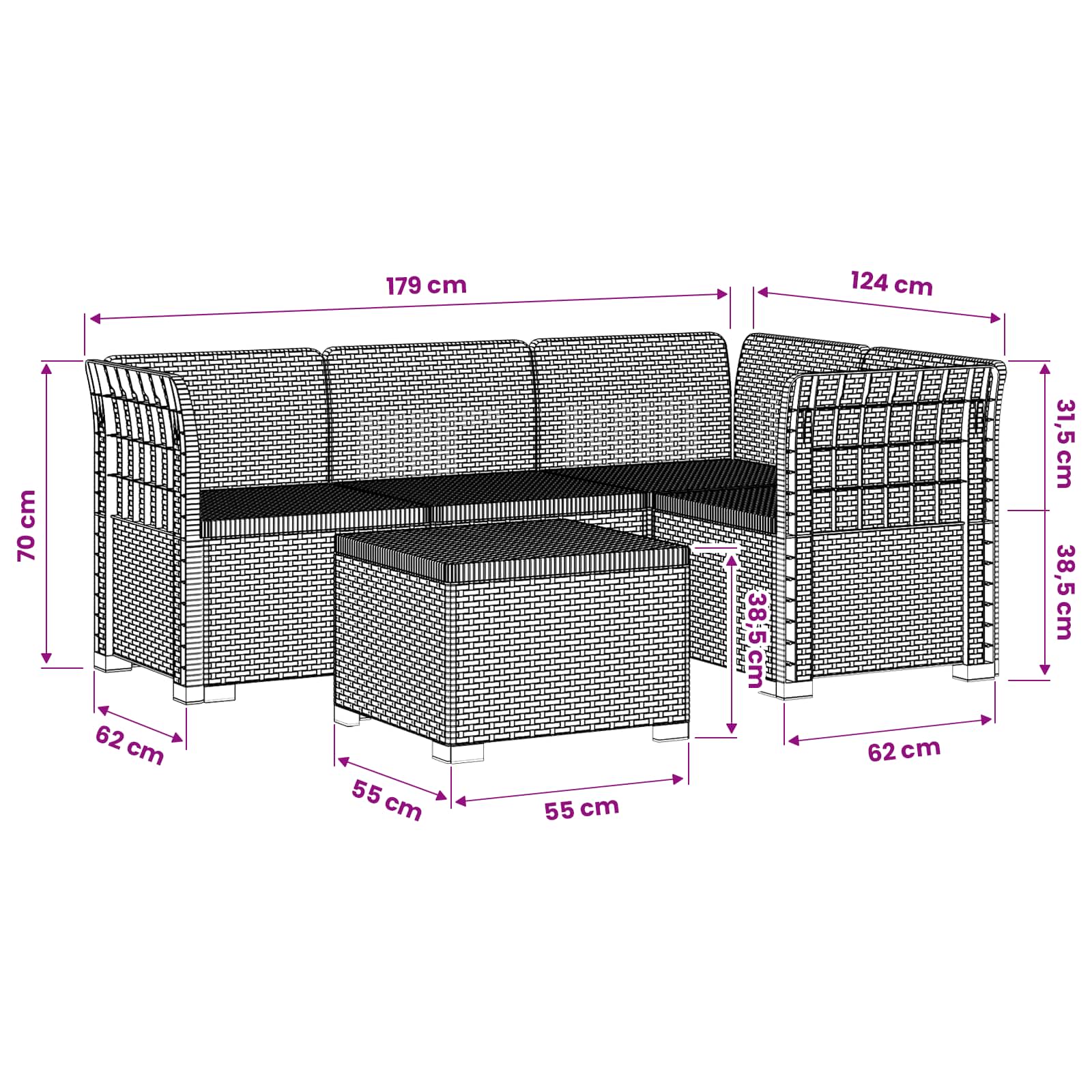 Seater Garden Sofa Rattan Look size guide