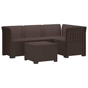 4-sedežna vrtna sofa z rattan videzom PP Rjava