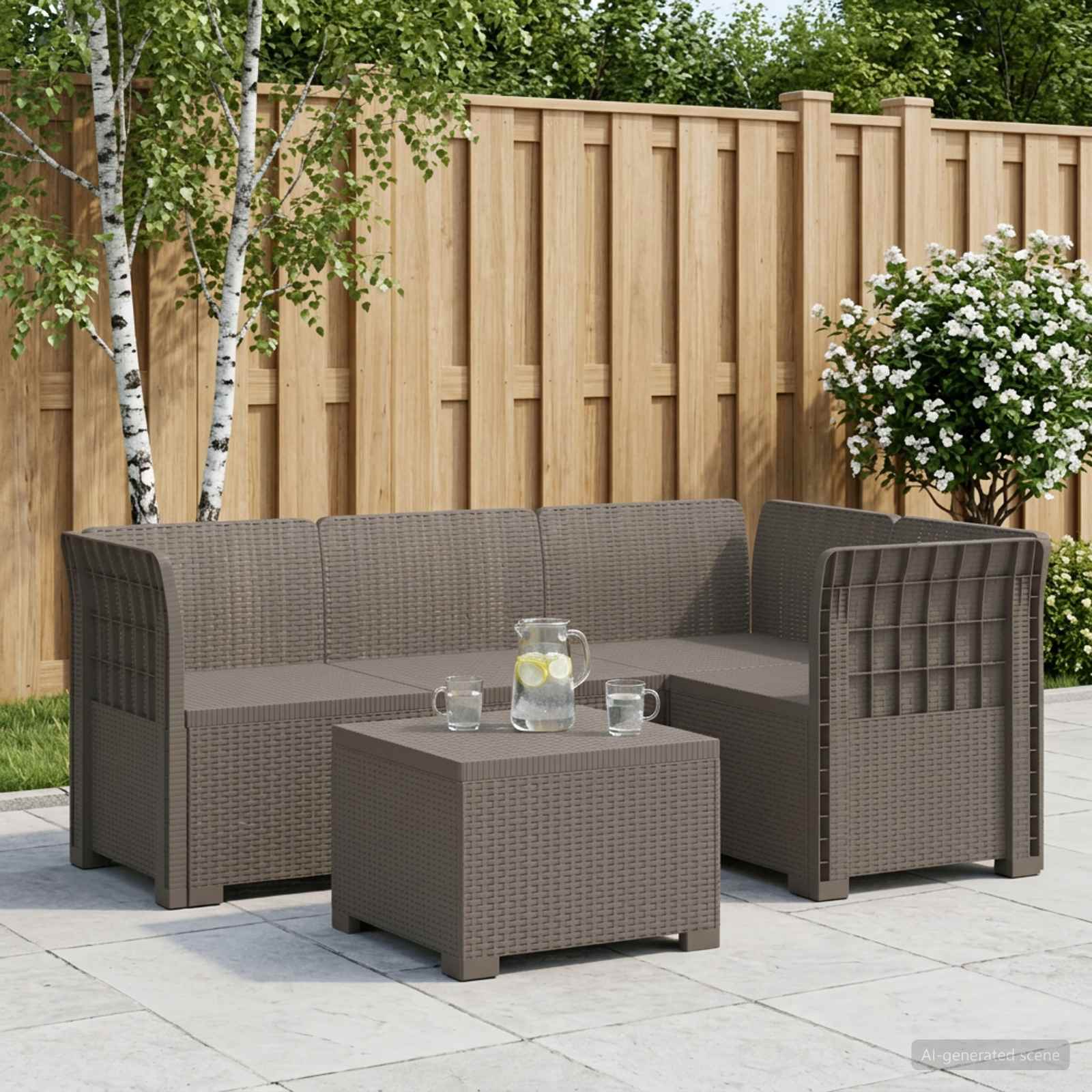 4-Persoons Tuinbank Rieten Look PP Lichtgrijs – afbeelding 1