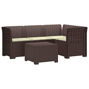 4-sedežna vrtna sofa z blazinami, rattan videz PP Rjava