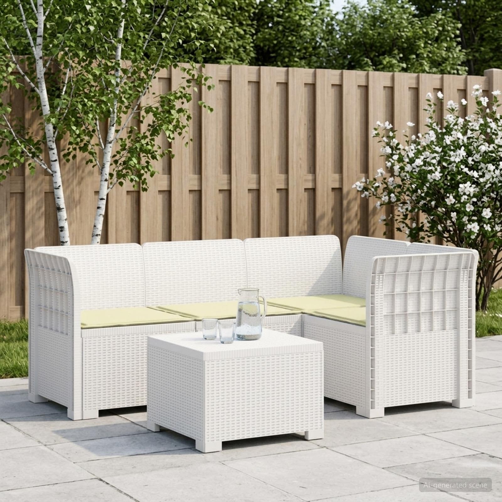 vidaXL 4-personers Have Sofa med Hynder Rattan Look PP Hvid