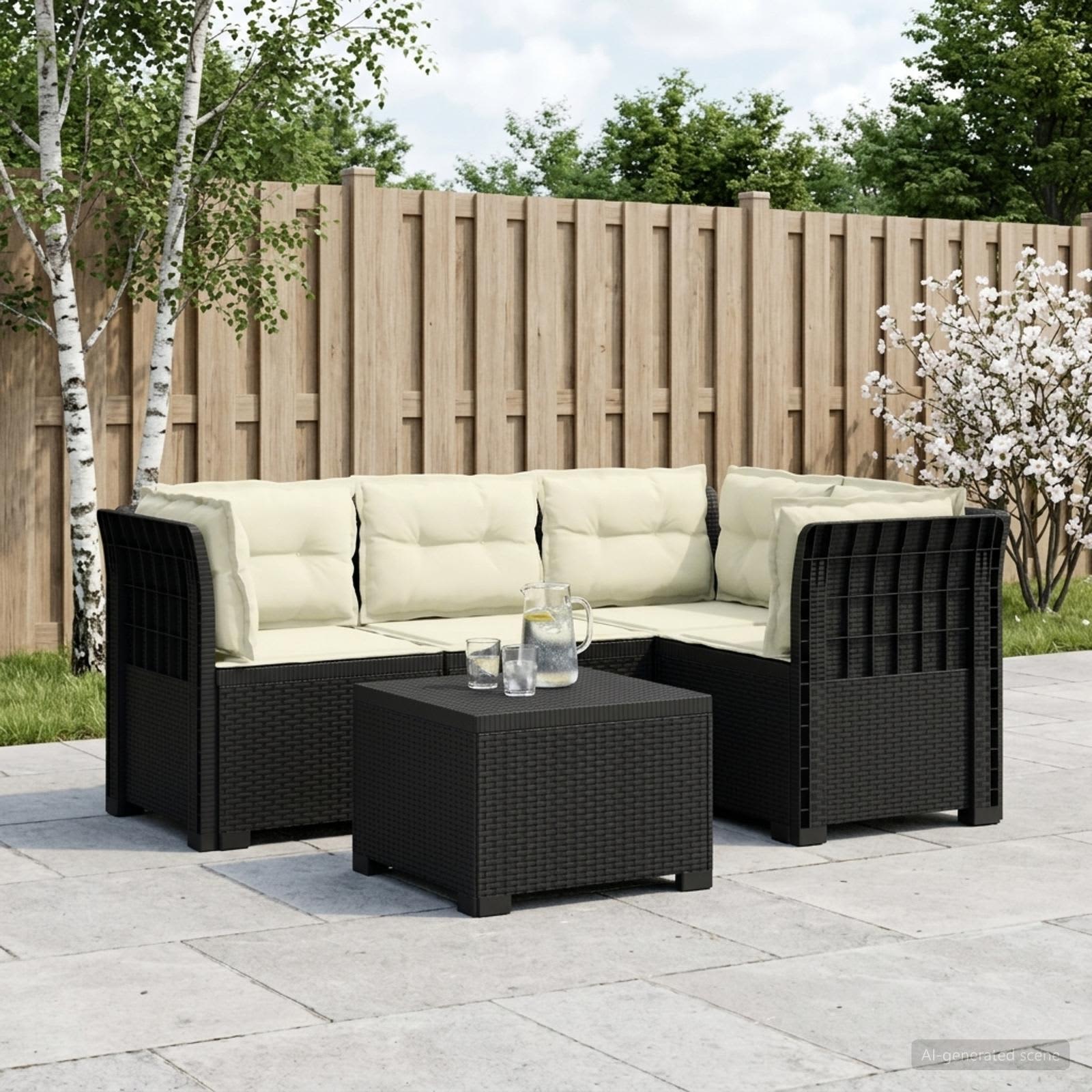 4-Persoons Tuinbank met Kussens Rieten Look PP Antraciet – afbeelding 1