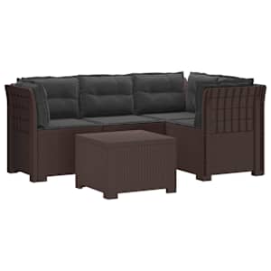 4-sedežna vrtna sofa z blazinami, rattan videz PP Rjava