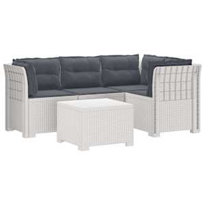 4-sedežna vrtna sofa z blazinami, rattan videz PP Bela