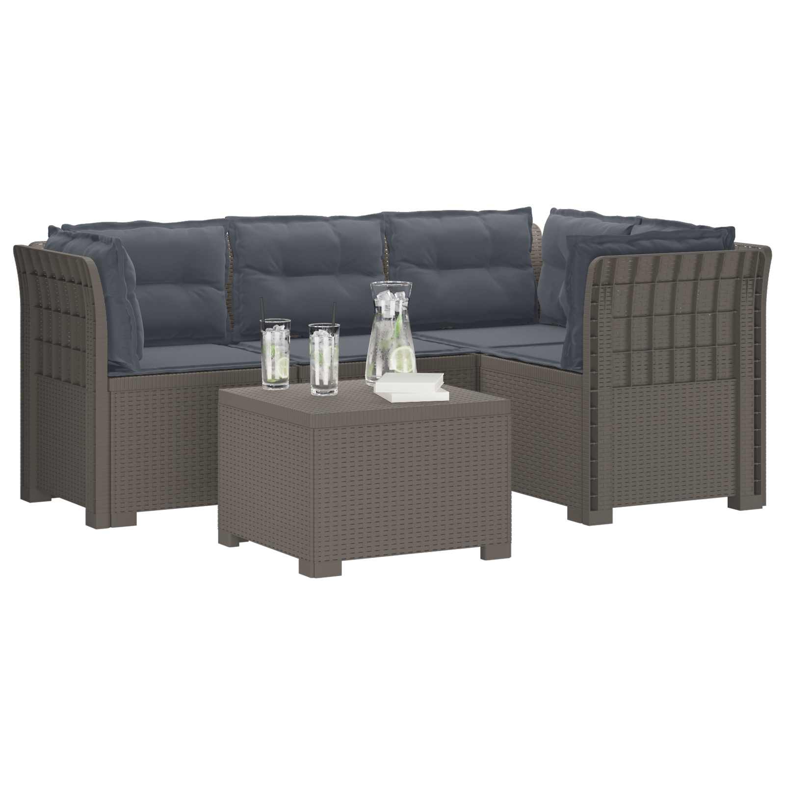 vidaXL 4-Sitzer Garten Sofa mit Kissen Rattan Look PP Hellgrau – Bild 2