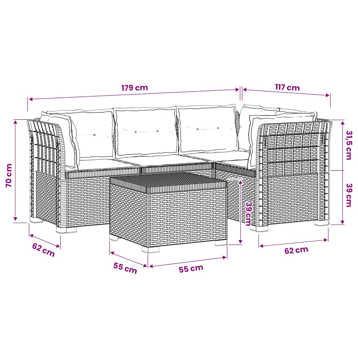 4-personers Have Sofa med Hynder Rattan Look PP - Billede 10