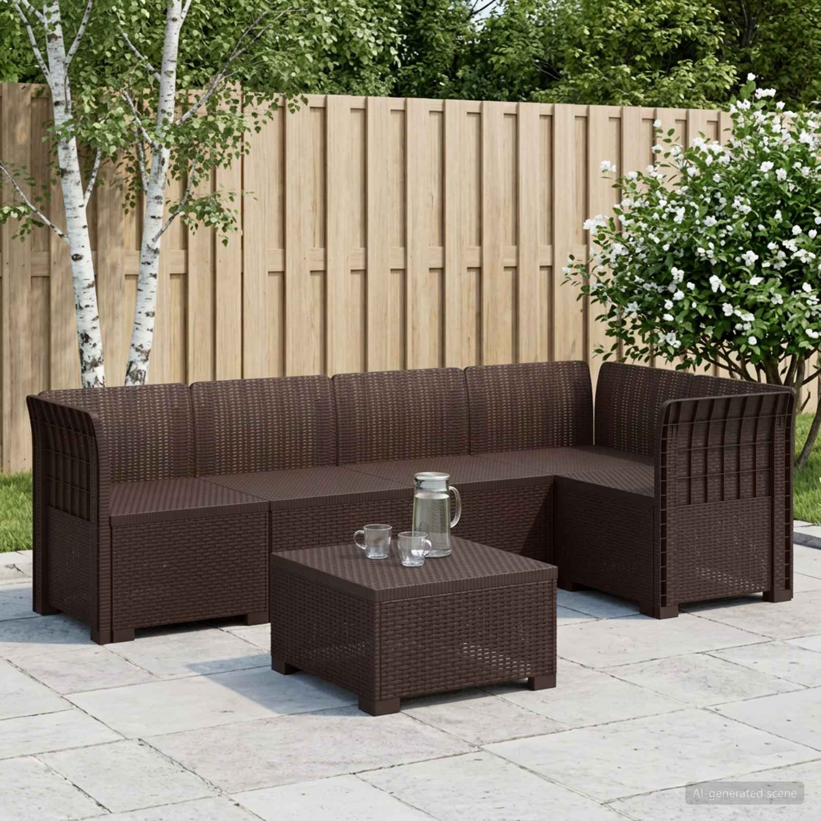 5-Zits Tuin Sofa Rattan Look PP Bruin – afbeelding 1