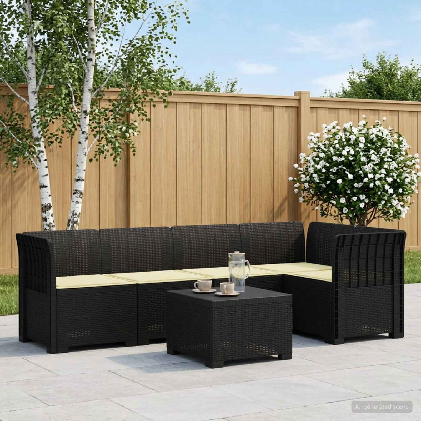 5-Zits Tuin Sofa met Kussens Rattan Look PP Antraciet – afbeelding 1