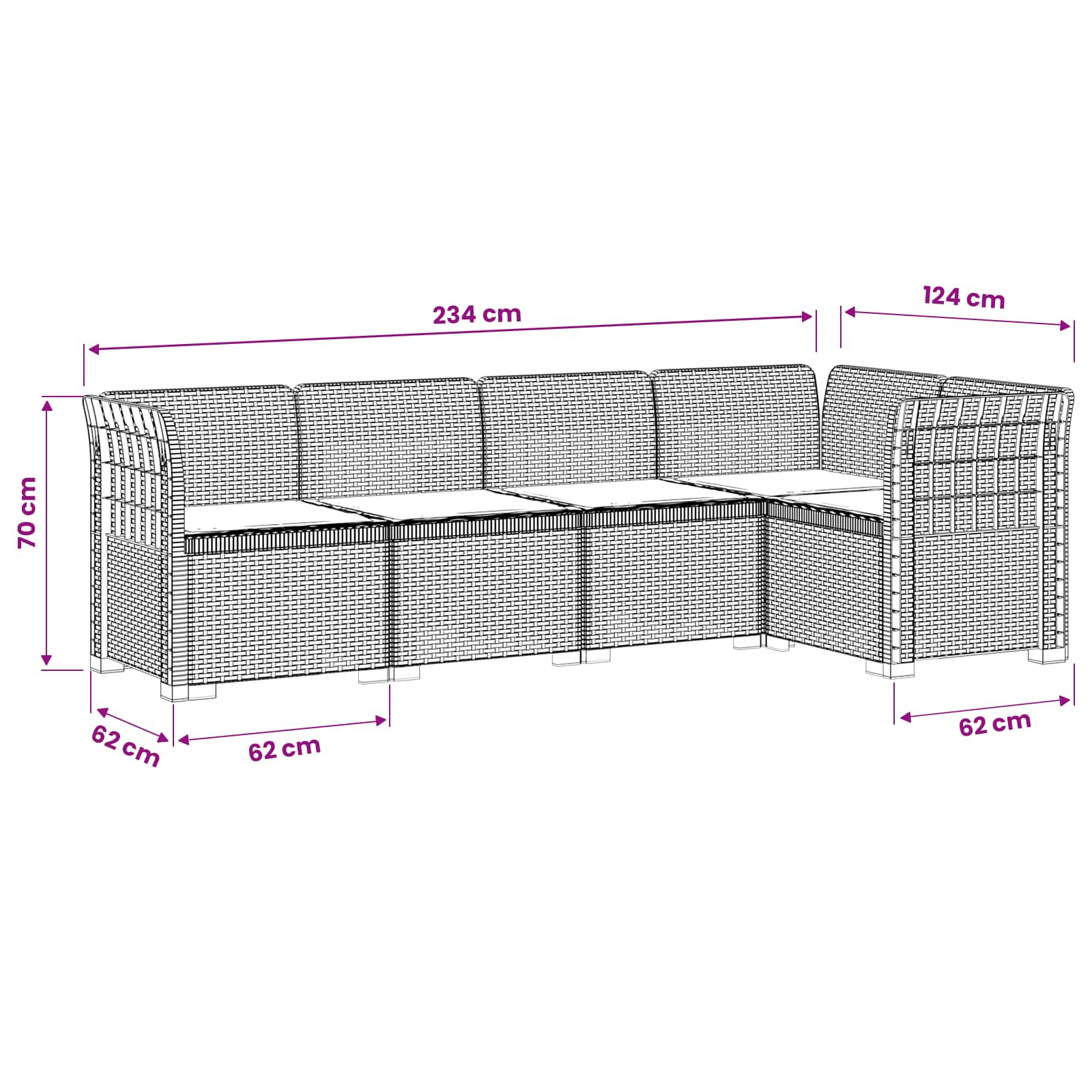 Seater Garden Sofa Rattan Look size guide