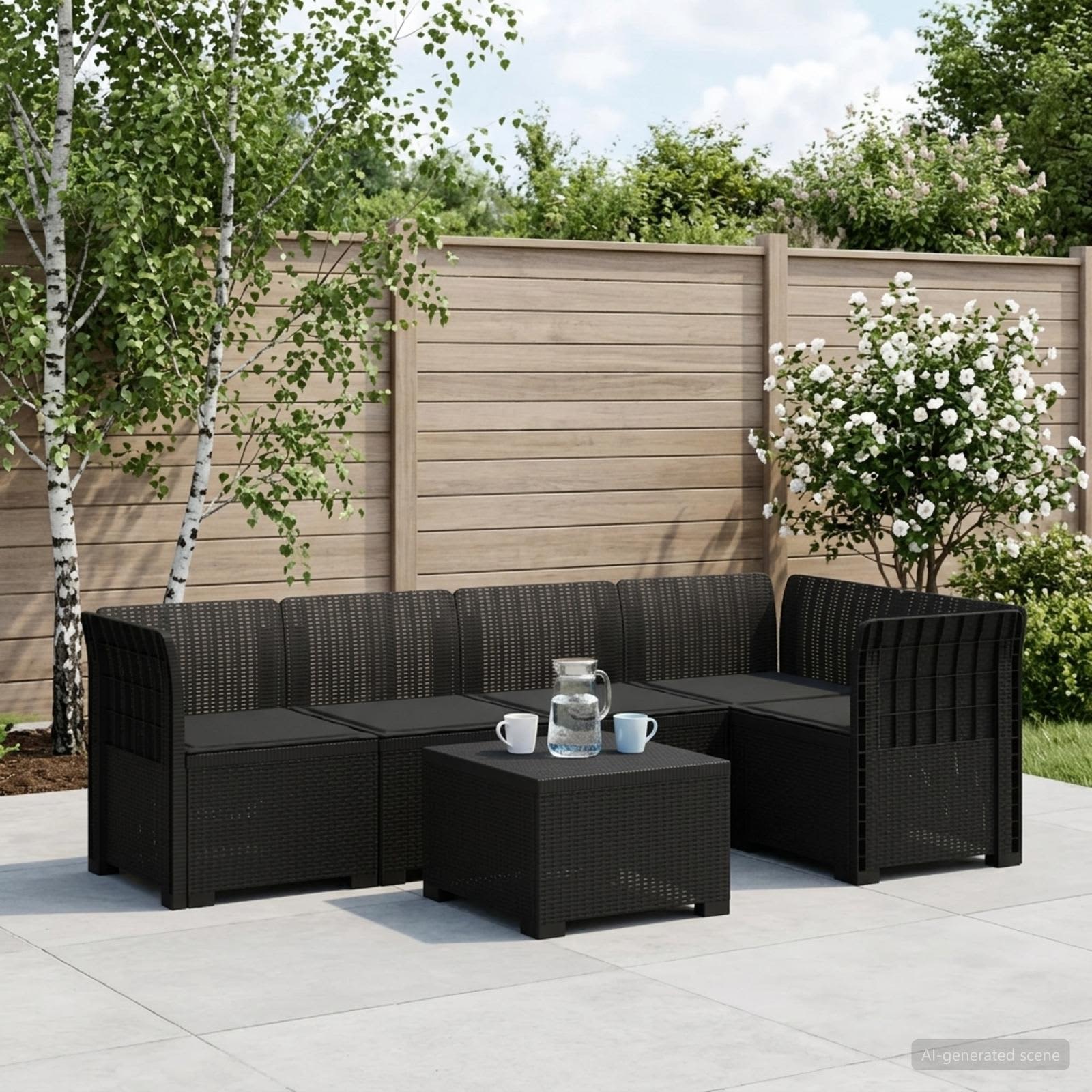 5-Zits Tuin Sofa met Kussens Rattan Look PP Antraciet – afbeelding 1