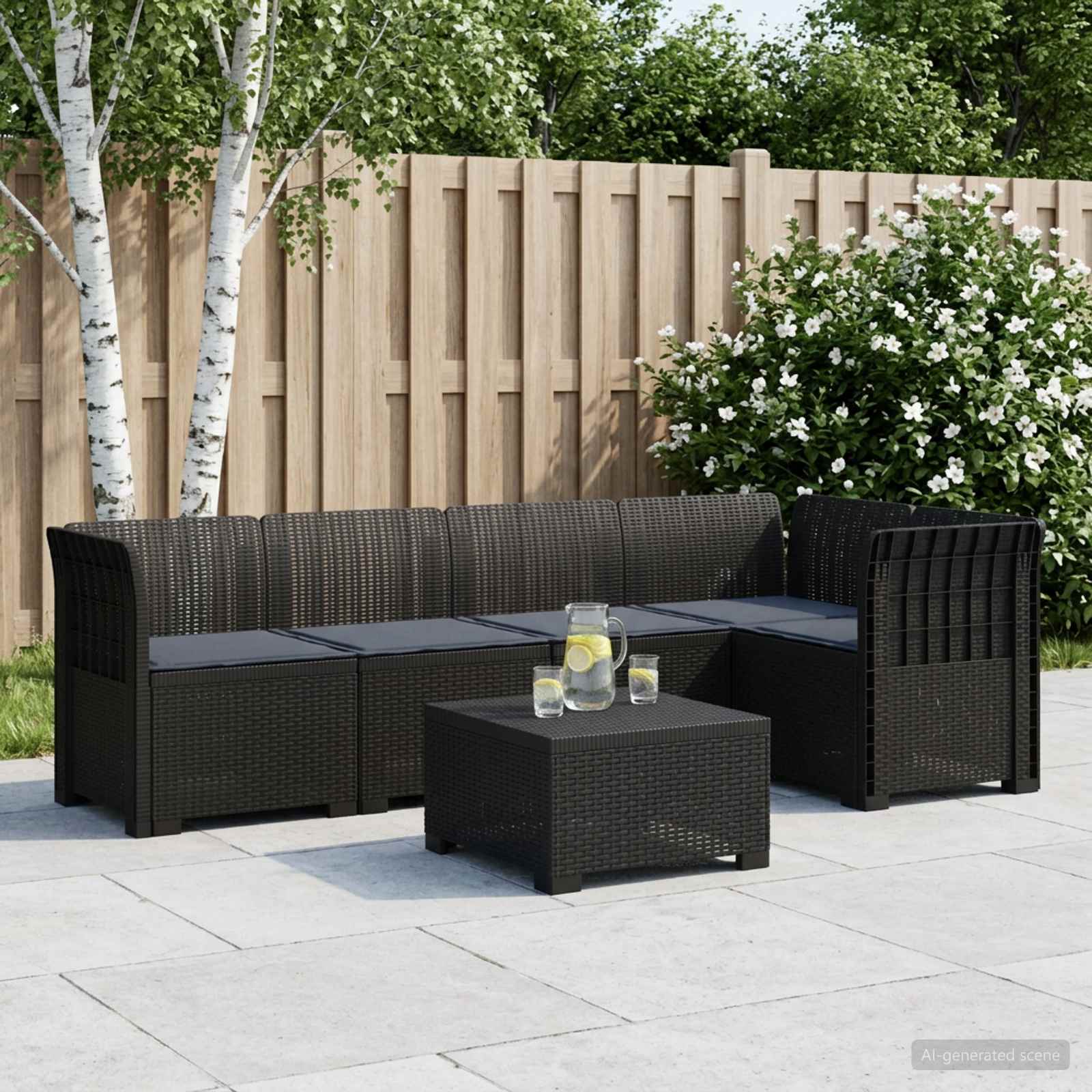 5-Zits Tuin Sofa met Kussens Rattan Look PP Antraciet – afbeelding 1