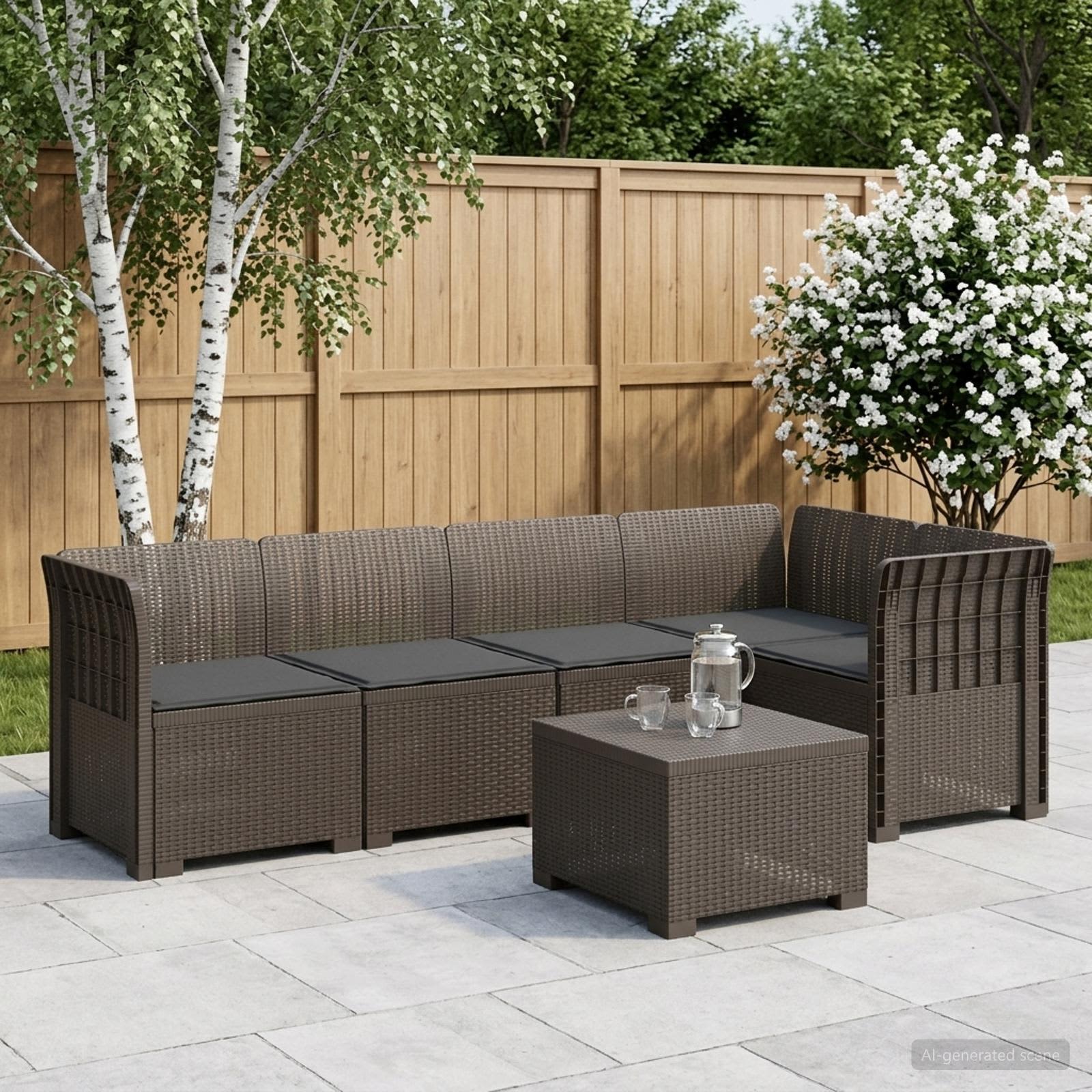 5-Zits Tuin Sofa met Kussens Rattan Look PP Lichtgrijs – afbeelding 1