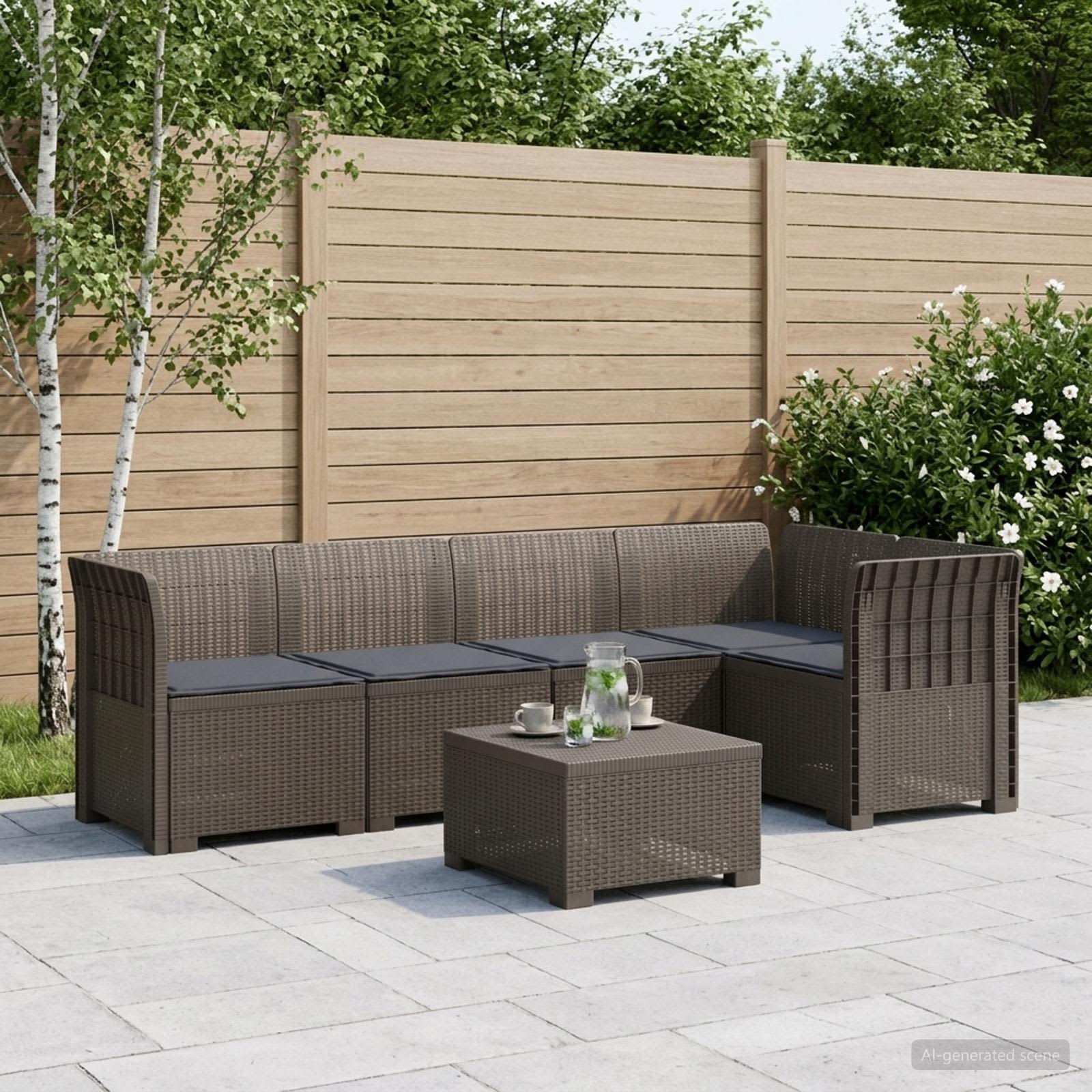 5-Zits Tuin Sofa met Kussens Rattan Look PP Lichtgrijs – afbeelding 1