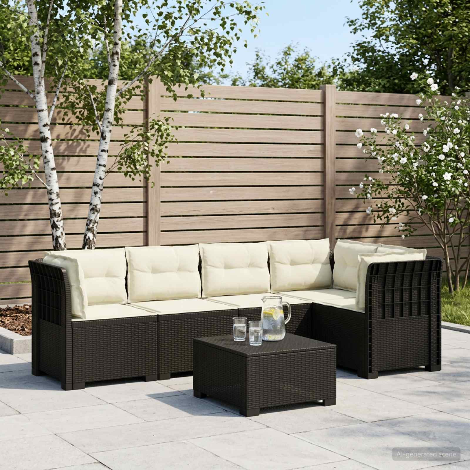 5-Zits Tuin Sofa met Kussens Rattan Look PP Antraciet – afbeelding 1