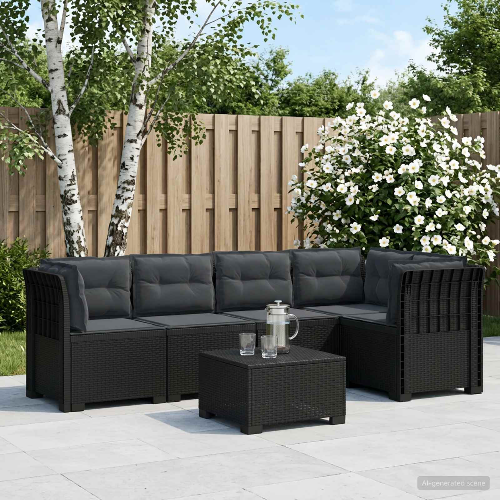 vidaXL 5-personers Havemøbel Sofa med Hynder Rattan Look PP Antracit