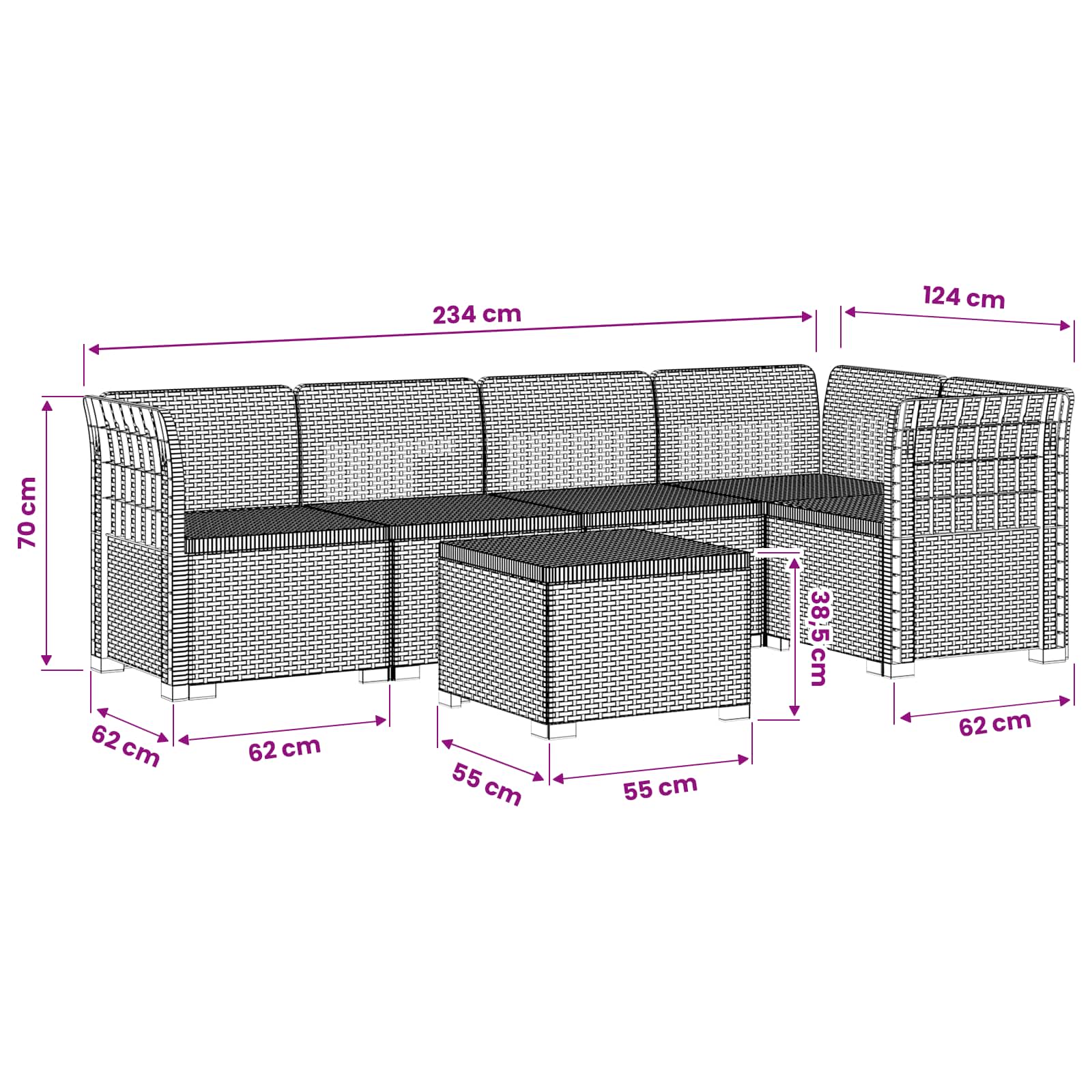 Seater Garden Sofa Rattan Look size guide